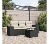 vidaXL 4-delige Loungeset met kussens poly rattan zwart3254603 G