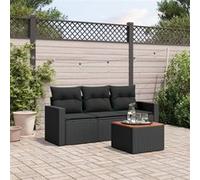 vidaXL 4-delige Loungeset met kussens poly rattan zwart3256321 Noir G