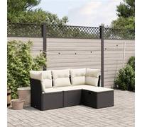vidaXL 4-delige Loungeset met kussens poly rattan zwart3263112 Noir G