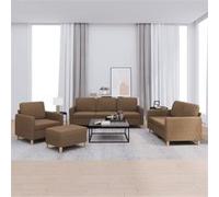 vidaXL 4-delige Loungeset met kussens stof bruin3202065 Marron G