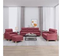 vidaXL 4-delige Loungeset met kussens stof wijnrood3201550 Rouge G