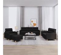 vidaXL 4-delige loungeset met kussens stof zwart3201548 Noir G