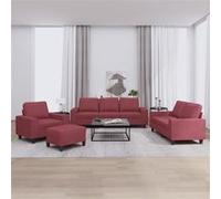 Ensemble de Canapés 4 pcs, Sièges avec Coussins, Canapés avec Accoudoirs et Dossier, Meubles avec Repose-pied Salon, Moderne, Rouge Bordeaux Tissu