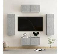 4-delige Tv-meubelset bewerkt hout betongrijs3079086
