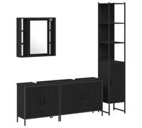 vidaXL 4 Pièces Ensemble de Meubles de Salle de Bain Chêne Noir Bois d'ingénierie avec Miroir Élégant Design Moderne Idéal pour Rangement Et Organisation dans Les Salles de Bain Construction Durable.