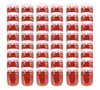 Vidaxl 48 Pcs Pots À Confiture Couvercle Blanc Et Rouge Verre 230 Ml