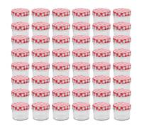 Vidaxl 48 Pcs Pots À Confiture Couvercles Blanc Et Rouge Verre 110 Ml