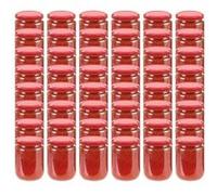 vidaXL Pots à confiture en verre 230 ml avec couvercle rouge 48 pièces