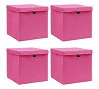 vidaXL 4X Boîtes de Rangement avec Couvercles Pliable Organisateur Bac de Stockage Coffre de Rangement Chaussettes Foulards Rose 32x32x32 cm Tissu