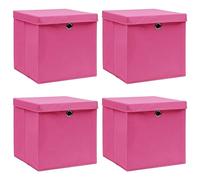 vidaXL 4x Boîtes de Rangement avec Couvercles Pliable Organisateur Bac de Stockage Coffre de Rangement Chaussettes Foulards Rose 32x32x32 cm Tissu