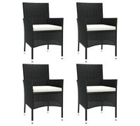 vidaXL 4X Chaises de Jardin avec Coussins Fauteuils de Patio Chaises de Salle à Manger d'Extérieur Sièges de Terrasse Résine Tressée Noir