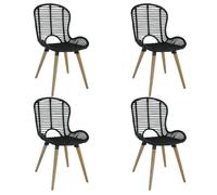 vidaXL Ensemble 4 chaises de salle à manger en rotin naturel – Noir