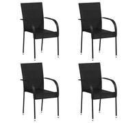 vidaXL 4X Chaises Empilables d'Extérieur Chaises de Jardin Sièges de Terrasse Chaises de Patio Sièges de Salle à Manger Résine Tressée Noir