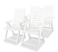 vidaXL 4X Chaises Inclinables de Jardin Fauteuils de Patio Chaises d'Exterieur Sièges de Terrasse Fauteuils Pliables Plastique Blanc