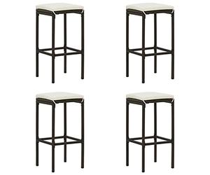vidaXL 4X Tabourets de Bar avec Coussins Chaises de Pub Sièges de Bistro Tabourets de Comptoir Chaises de Salle à Manger Cuisine Marron Résine Tressée