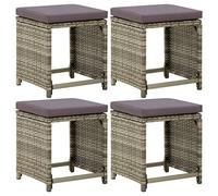 vidaXL 4X Tabourets de Jardin avec Coussins Repose-Pieds de Patio Tabourets de Terrasse Repose-Pieds d'Extérieur Résine Tressée Gris