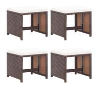 vidaXL Tabourets de jardin Lot de 4 – Résine tressée gris avec coussins et repose-pieds
