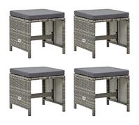 vidaXL Tabourets de jardin Lot de 4 – Repose-pieds en résine tressée avec coussins, gris
