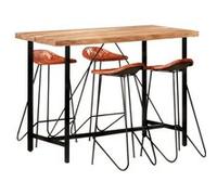 Vidaxl Ensemble De Bar 5 Pcs Bois Solide Et Cuir Véritable Multicolore