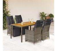 vidaXL 5-delige Bistroset met kussens poly rattan grijs3276887 G