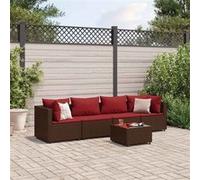 vidaXL 5-delige Loungeset met kussens poly rattan bruin3308013 G
