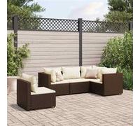 vidaXL 5-delige Loungeset met kussens poly rattan bruin3308153 G