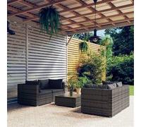 vidaXL 5-delige Loungeset met kussens poly rattan grijs3101485 Gris G