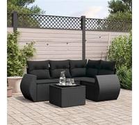 vidaXL 5-delige Loungeset met kussens poly rattan zwart3253652 Noir G
