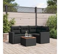 5-delige Loungeset met kussens poly rattan zwart3256433