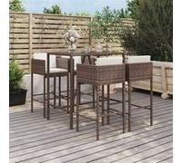 Vidaxl Ensemble De Bar De Jardin Avec Coussins 5 Pcs Marron Poly Rotin