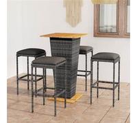 5-delige Tuinbarset met kussens poly rattan grijs3064851
