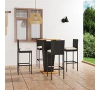 5-delige Tuinbarset met kussens poly rattan zwart3064858