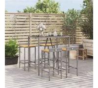vidaXL 5-delige Tuinbarset poly rattan en massief acaciahout grijs3187677 Gris G