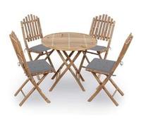 vidaXL Mobilier à Dîner d'Extérieur Pliable 5 pcs avec Coussins Salon de Jardin Ensemble de Salle à Manger de Patio Table et Chaises Terrasse Bambou