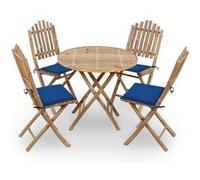 Mobilier à Dîner d'Extérieur Pliable 5 pcs et Coussins Bambou Terrasse vidaXL