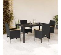 Vidaxl Ensemble À Manger De Jardin Et Coussins 5 Pcs Noir Rotin Verre
