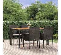 Vidaxl Mobilier À Dîner De Jardin Et Coussins 5pcs Noir Résine Tressée