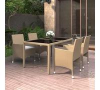 Vidaxl Mobilier À Dîner Jardin 5 Pcs Résine Tressée Verre Trempé Beige