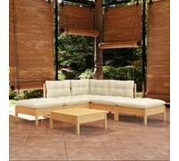 Vidaxl Salon De Jardin 6 Pcs Avec Coussins Crème Bois De Pin