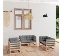 Bois de Pin Massif Salon de Jardin 6 pcs avec Coussins Patio Extérieur vidaXL