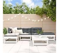 Salon de Jardin avec Coussins 6 pcs, Canapés avec Dossier et Accoudoir, Ensemble de Meubles avec Table Basse Patio Terrasse, Blanc Bois Massif