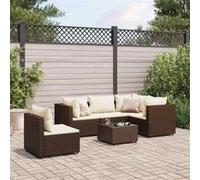 vidaXL 6-delige Loungeset met kussens poly rattan bruin3308161 G
