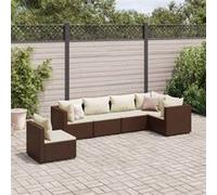 6-delige Loungeset met kussens poly rattan bruin3308169