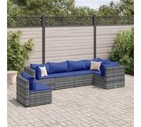 vidaXL 6-delige Loungeset met kussens poly rattan grijs3308175 G
