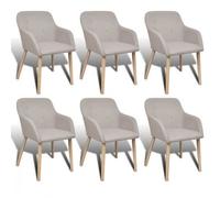 Chaises à manger lot de 6 beige tissu et chêne massif Beige G