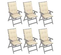 vidaXL 6X Bois d'Acacia Chaises Inclinables de Jardin avec Coussins Chaises de Salle à Manger Fauteuils de Patio Fauteuils à Dîner Extérieur Terrasse