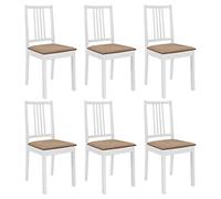vidaXL 6X Bois Solide Chaises à Dîner avec Coussins Chaises de Salle à Manger Meuble de Cuisine Chaises de Repas Restaurant Blanc