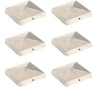 6x Bouchons de Poteau de Clôture Pyramidaux Chapeau de Poteau Capuchon Terrasse Porche Galvanisé à Chaud Acier Inoxydable 101x101 mm