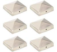 6x Bouchons de Poteau de Clôture Pyramidaux Chapeau de Poteau Capuchon Terrasse Porche Galvanisé à Chaud Acier Inoxydable 81x81 mm