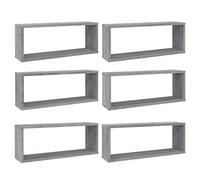 vidaXL 6X Étagères Murales Cube Suspendues Étagères Flottantes Organisateur de Stockage Rangement Intérieur Sonoma Gris 60x15x23 cm Bois